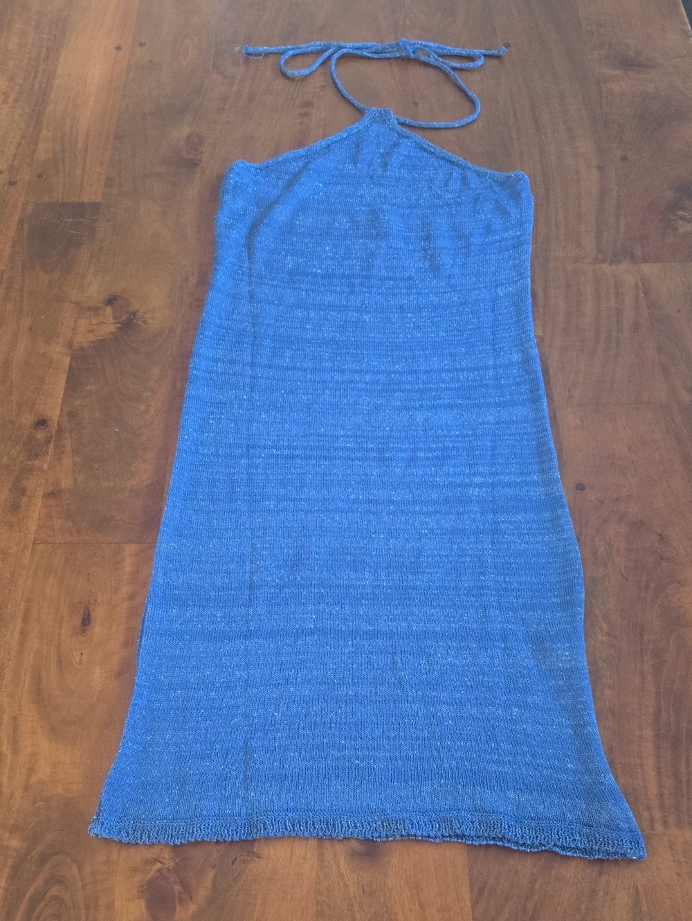 Boohoo Blue Knit  Shimmer Halter Top Bodycon Dress Size 18